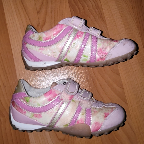 GEOX Respira Sport Girls US 10 EUR 27 Sneakers Pink Floral Leather Flat Shoes - Picture 12 of 12